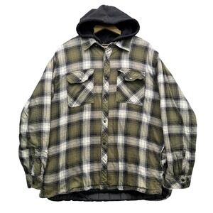 Boston Traders Shirt Jacket Mens Size XL Plaid Hooded Quilted Flannel Lined Coat